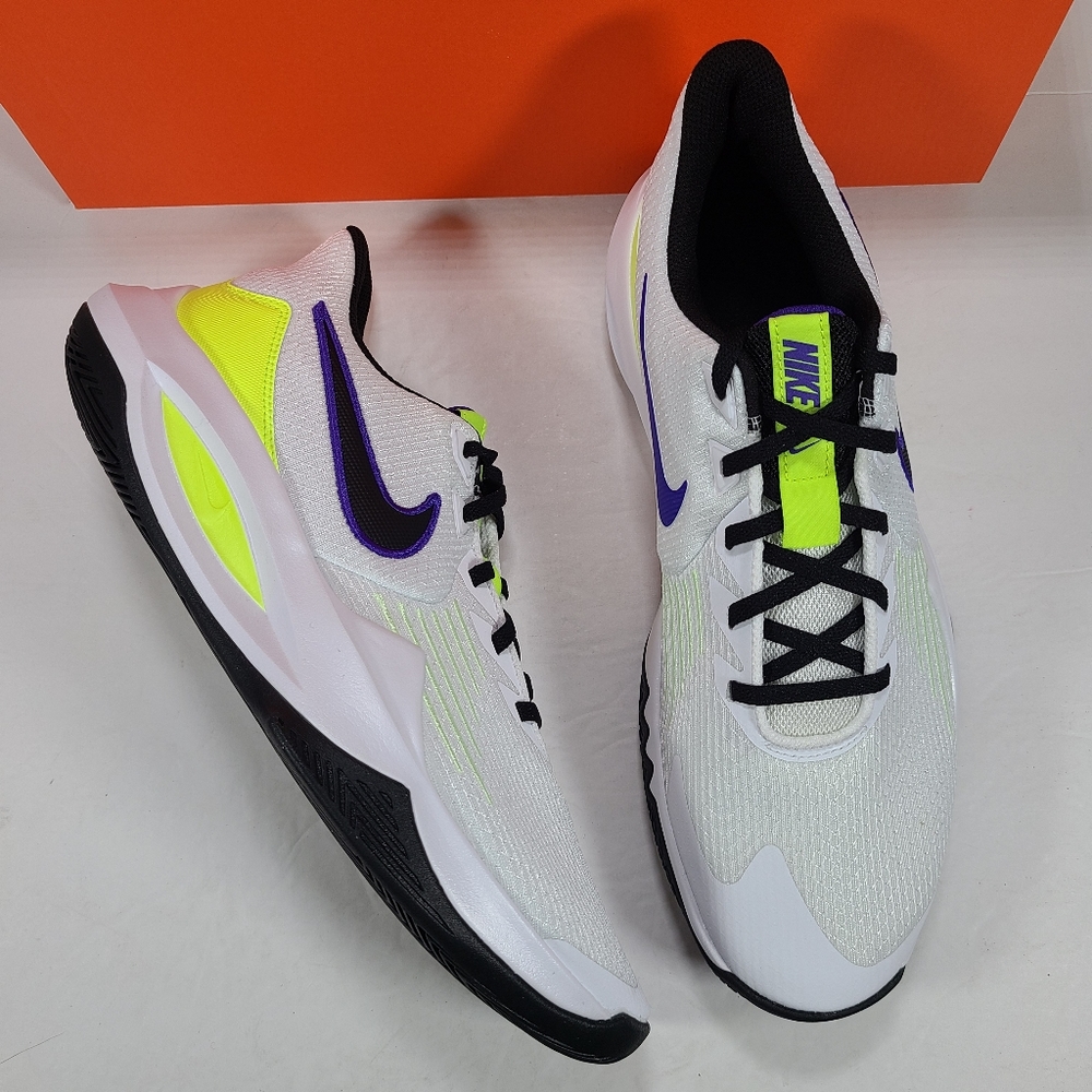 Nike Precision 5 White Black Barely Volt Athletic Sneakers Men Size 12